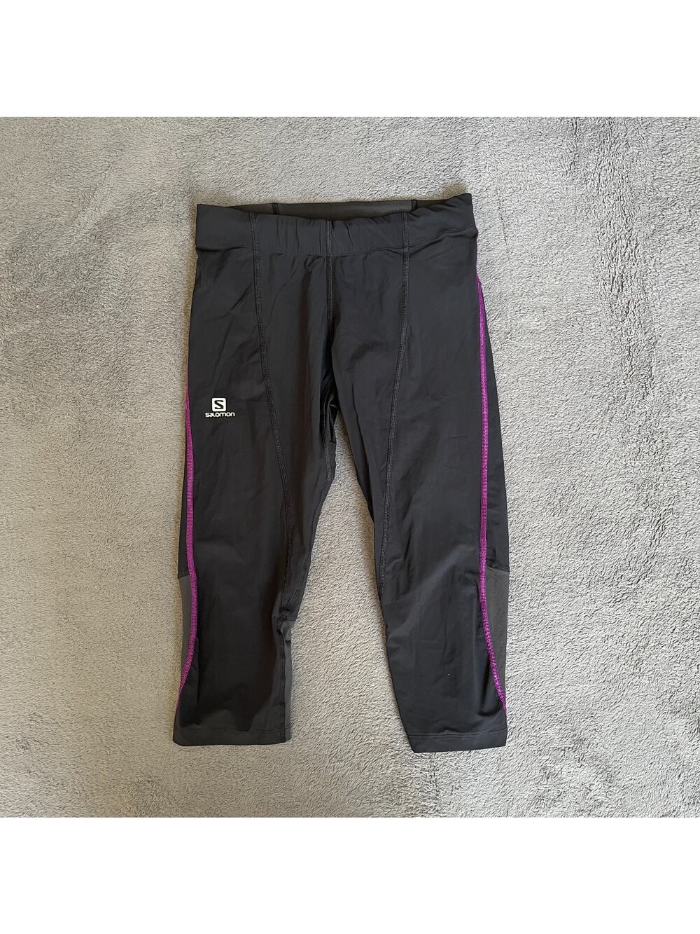 Salomon Agile 3/4 Black Purple Cropped Running Gym Leggings Womens Size Small